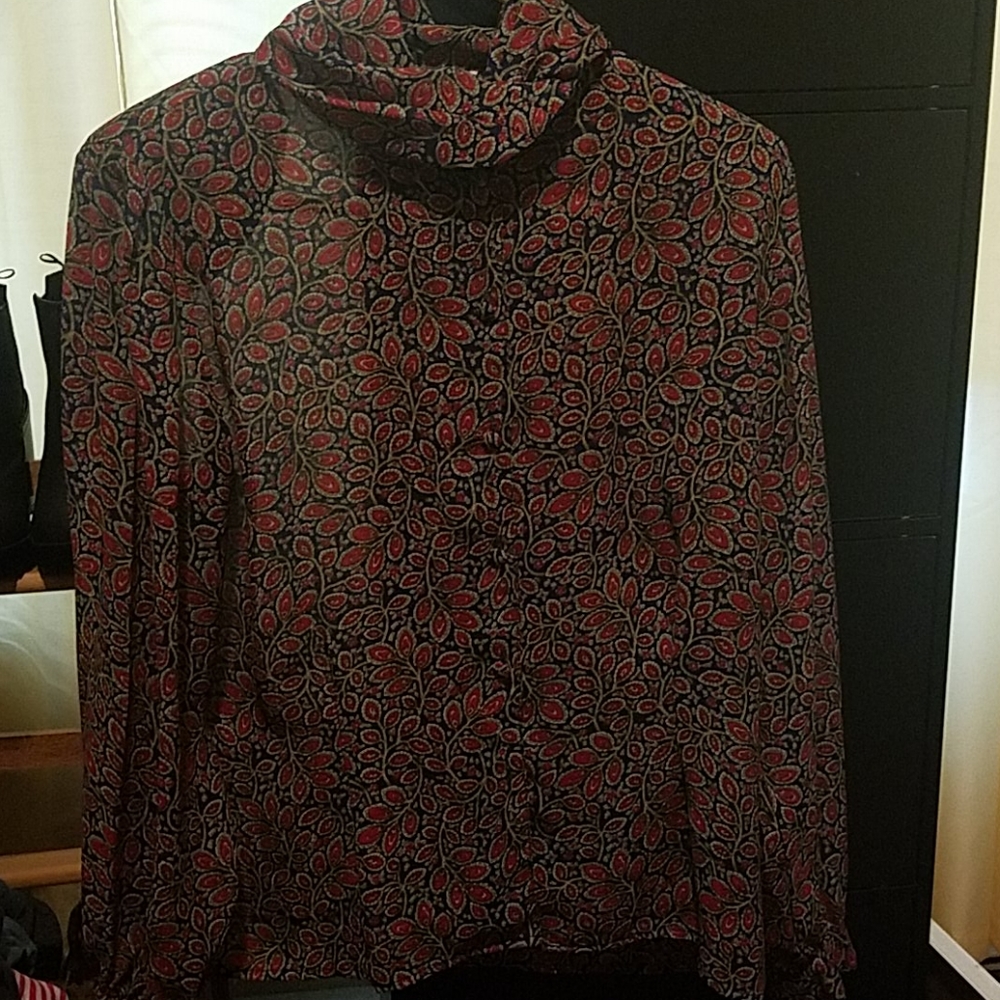 Vintage Eva Laurel Red and Blue Button Down Blouse